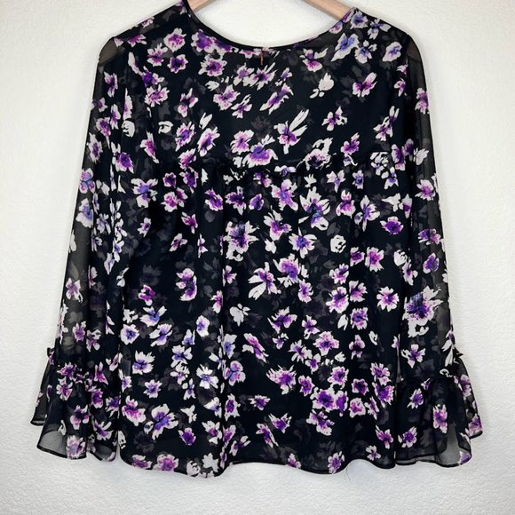 MISA Los Angeles Floral Sheer Blouse Black S - Picture 4 of 4